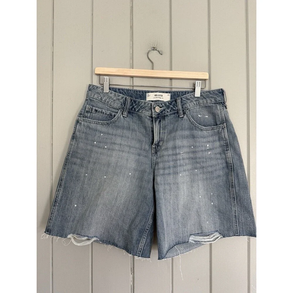 Hollister Women’s Denim Shorts 30/10 Low Rise Baggy Light Waist Paint Spatter